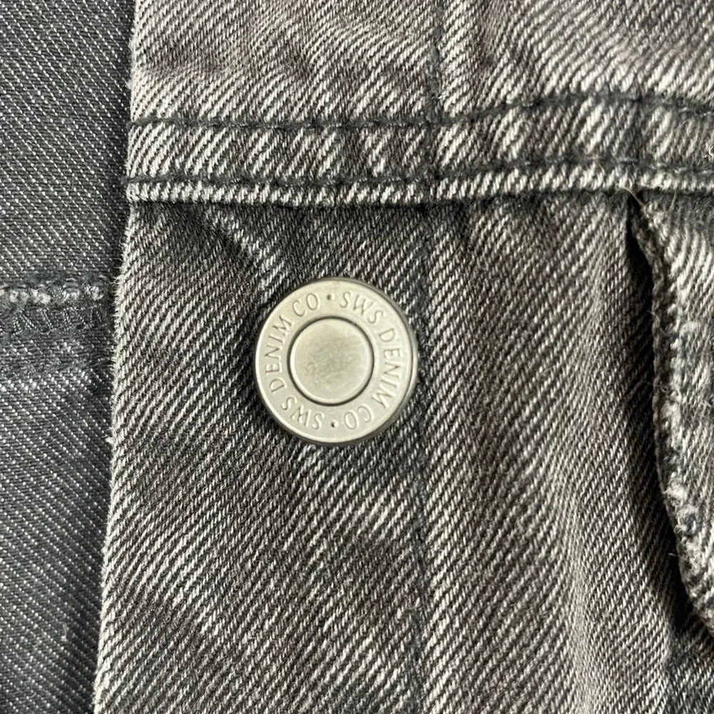 Charcoal Black Denim Jacket Oversized Size Small Distressed Grunge